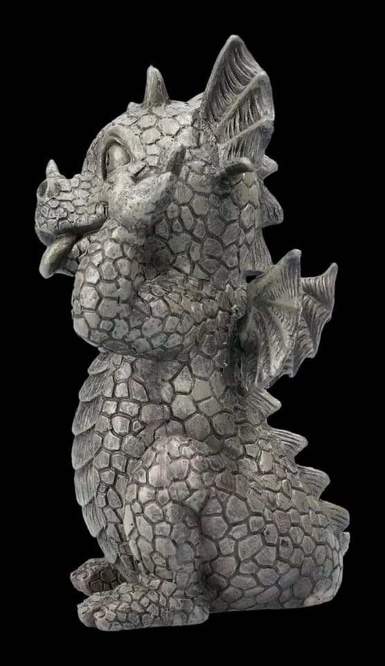 Figuren Shop GmbH Gartenfigur Drache schneidet Grimasse Grau - Bild 5