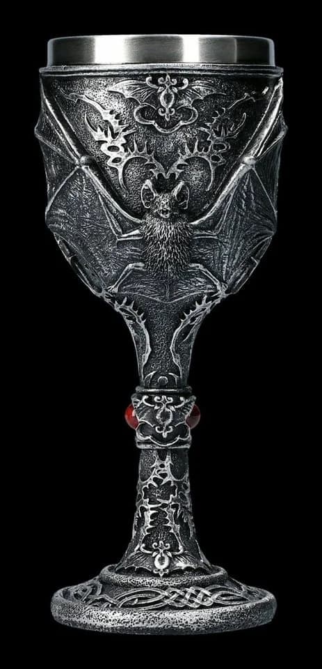 Figuren Shop Gothic Kelch Becher Fledermaus Pentagramm Kunststein Edelstahl