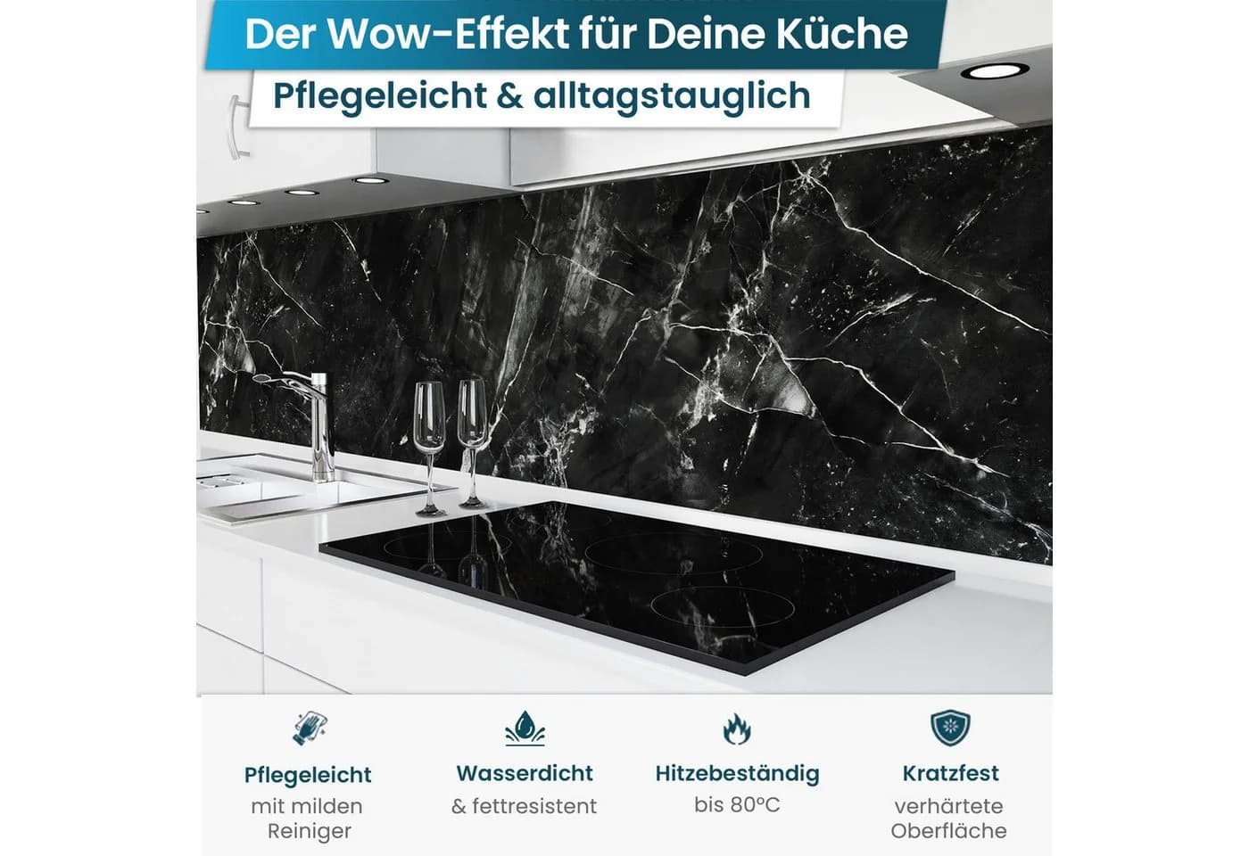 danario Küchenrückwand Folie selbstklebend Matt Schwarz Spritzschutz