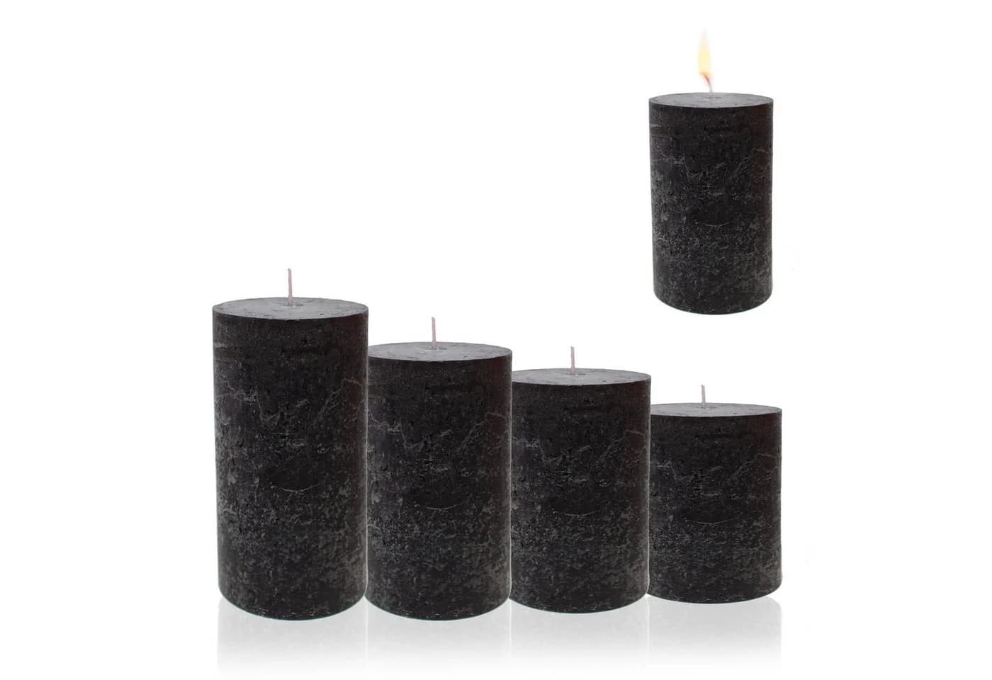 Candelo Stumpenkerze Kerzen Ambiente Rustic - Schwarz - 4er Set 12cm