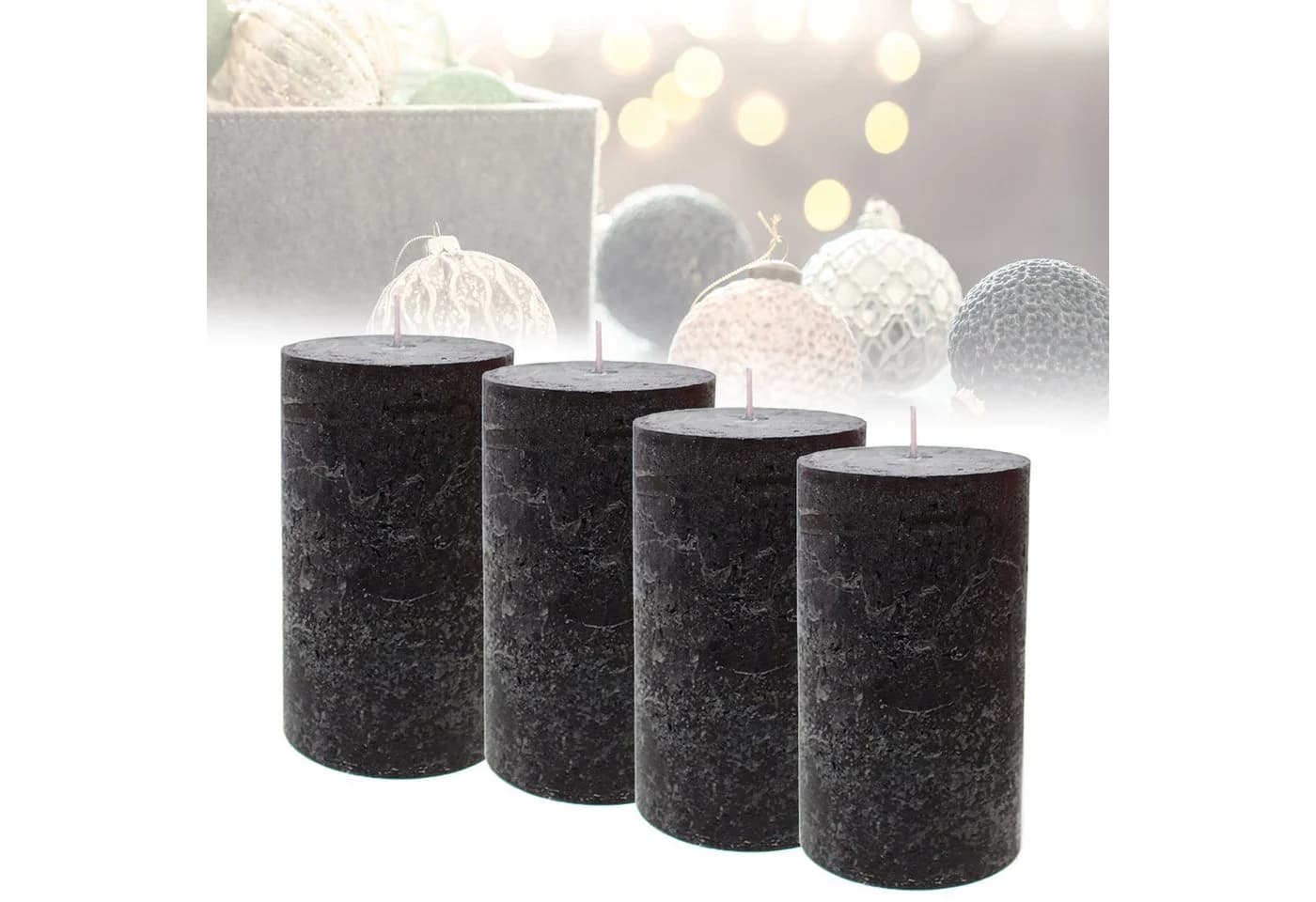 Candelo Stumpenkerze Kerzen Ambiente Rustic - Schwarz - 4er Set 12cm - Bild 2