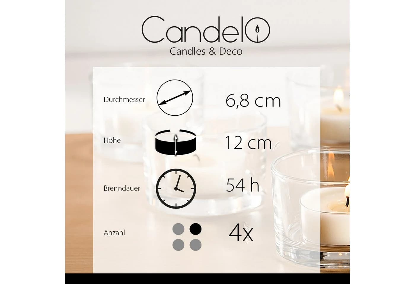 Candelo Stumpenkerzen 4er Set Schwarz-Gold 12cm 54h Adventskerzen