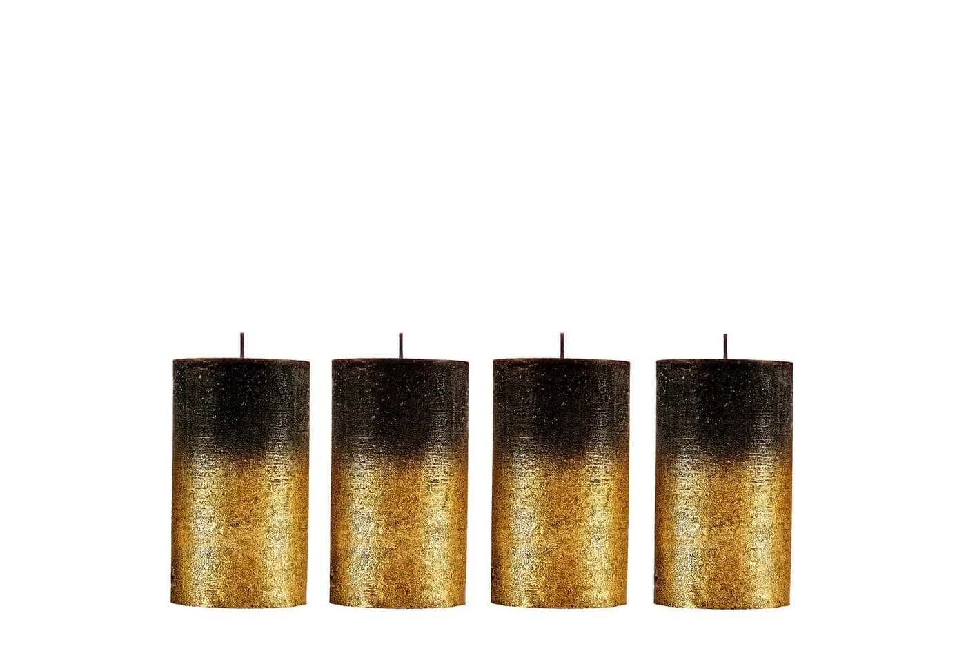 Candelo Stumpenkerzen 4er Set Schwarz-Gold 12cm 54h Adventskerzen - Bild 2