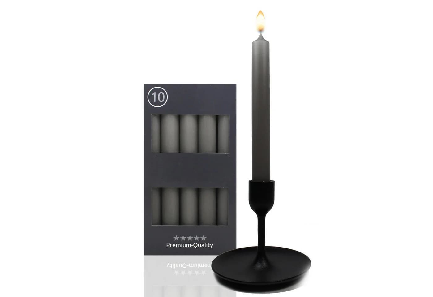Candelo Spitzkerzen 10er Set Schiefergrau 7,5 Std Brenndauer 18,5cm - Bild 2