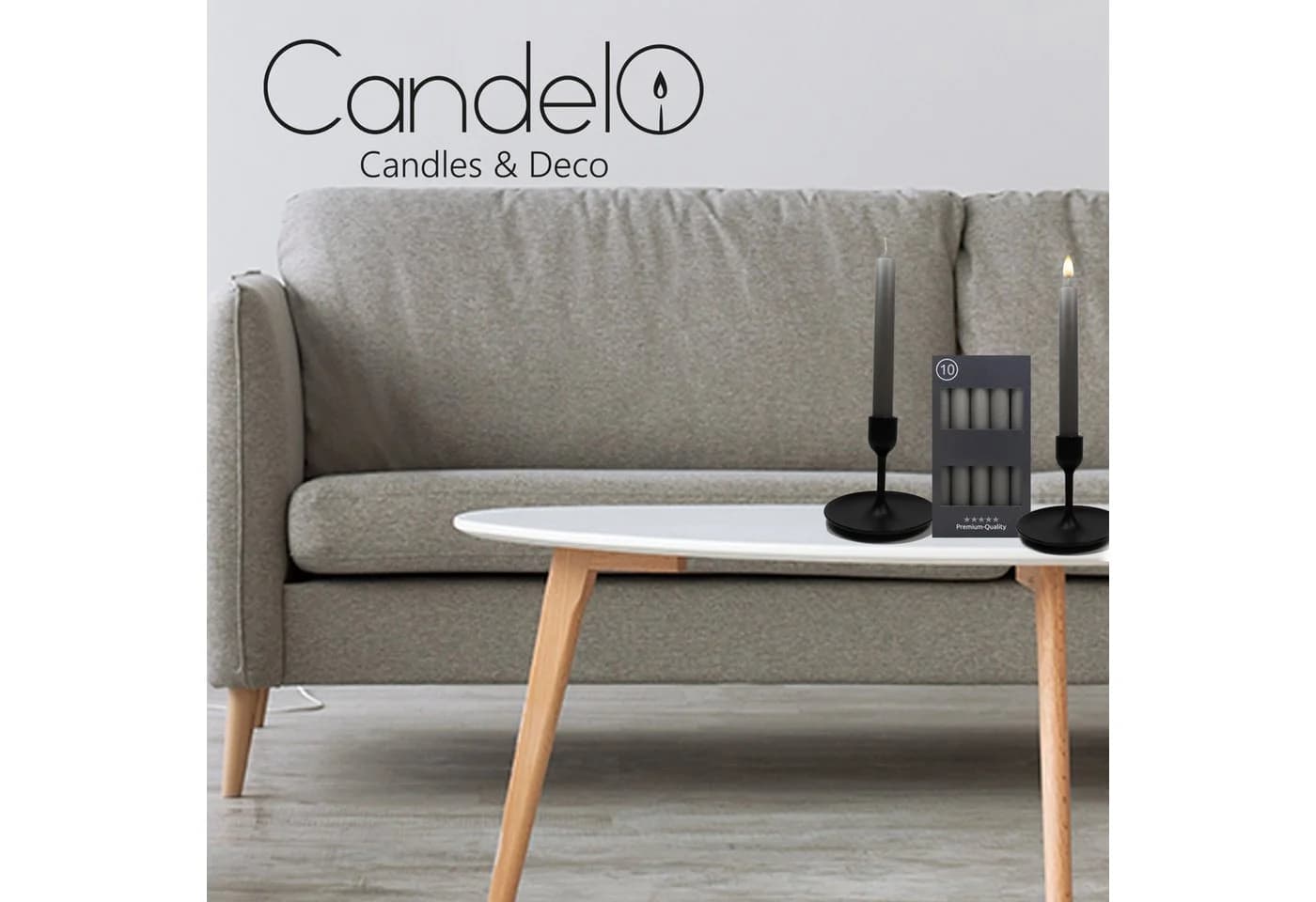 Candelo Spitzkerzen 10er Set Schiefergrau 7,5 Std Brenndauer 18,5cm - Bild 3