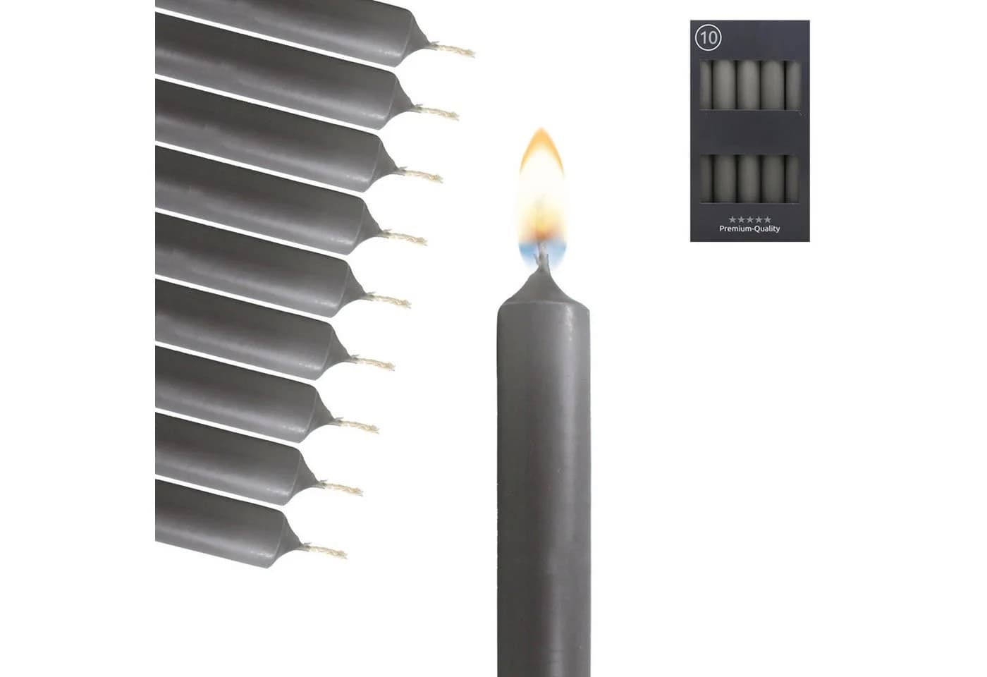 Candelo Spitzkerzen 10er Set Schiefergrau 7,5 Std Brenndauer 18,5cm - Bild 4