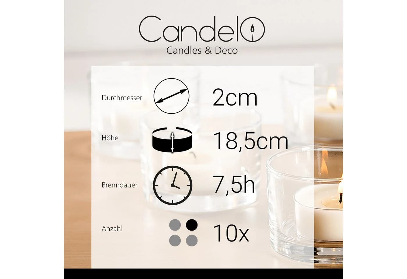 Candelo Spitzkerzen 10er Set Schiefergrau 7,5 Std Brenndauer 18,5cm - Bild 5