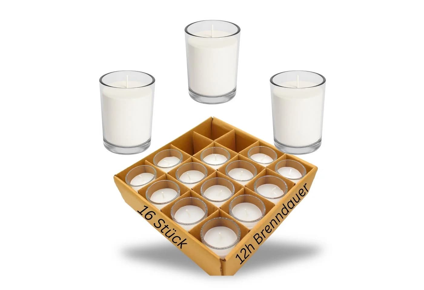 Candelo Votivkerzen 16-tlg. Weiß Glas Kerzen 12 Std. Brenndauer - Bild 2