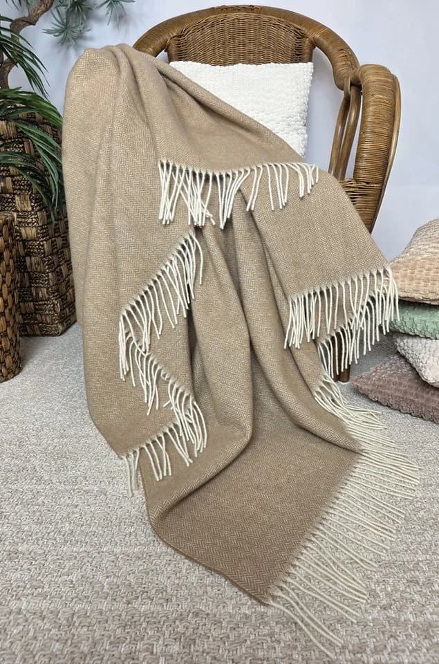 STTS Wolldecke TIROL A 100 % Schurwolle Beige/Braun
