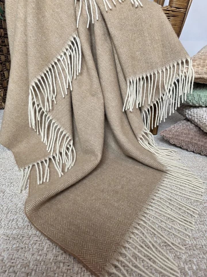 STTS Wolldecke TIROL A 100 % Schurwolle Beige/Braun - Bild 3