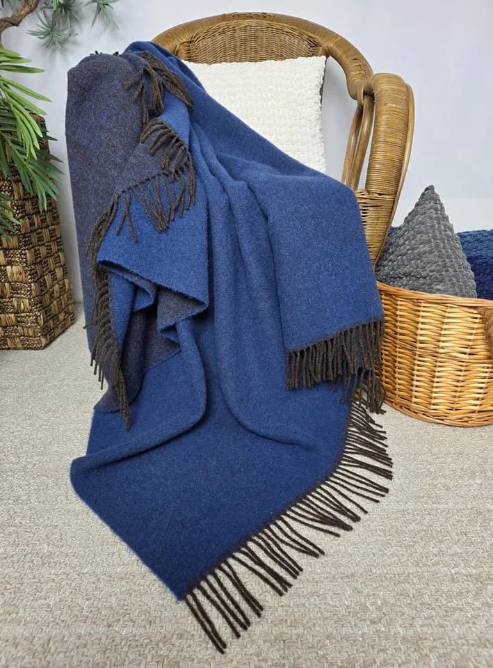STTS Wolldecke TIROL 100% Schurwolle Braun-Blau