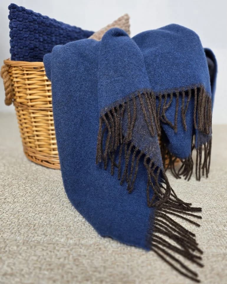 STTS Wolldecke TIROL 100% Schurwolle Braun-Blau - Bild 3
