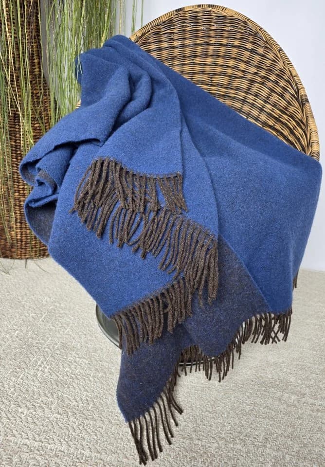 STTS Wolldecke TIROL 100% Schurwolle Braun-Blau - Bild 5