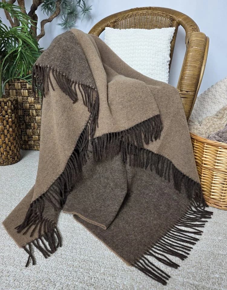 STTS Wolldecke TIROL 100% Schurwolle Beige/Braun - Bild 3