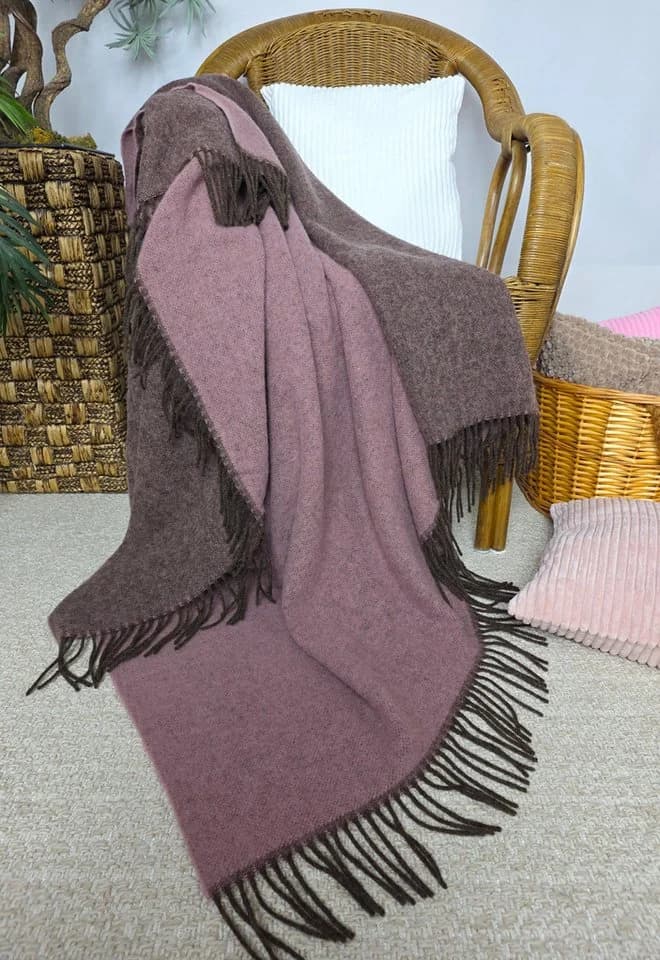 STTS Wolldecke TIROL 100% Schurwolle Braun-Rosa