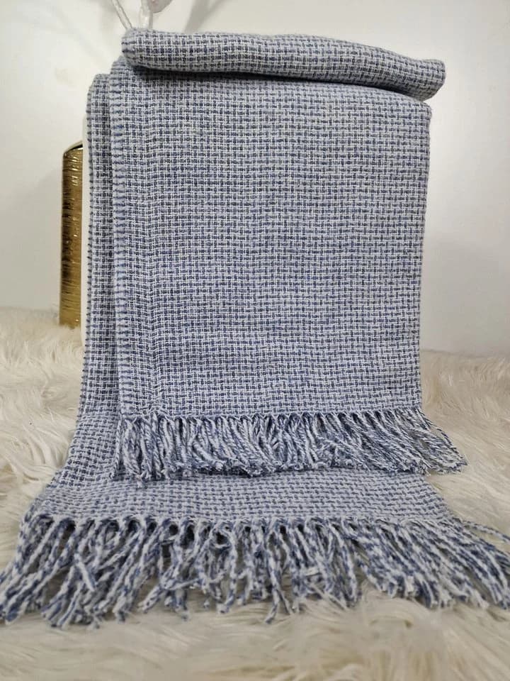 STTS Wohndecke PALMERA Plaid Kuscheldecke Weiß-Hellblau