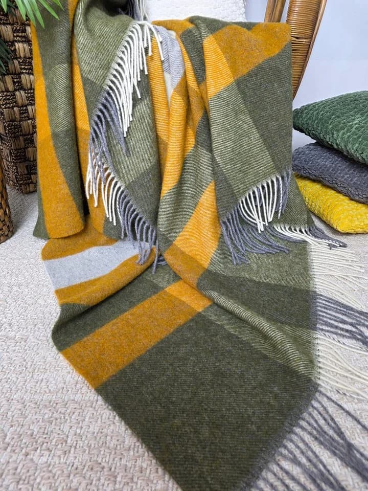 STTS Wolldecke TIROL 100% Schurwolle Beige/Grün/Weiß - Bild 5