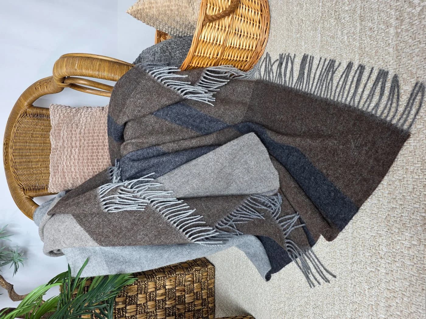 STTS Wolldecke TIROL 100% Schurwolle Beige/Braun/Grau