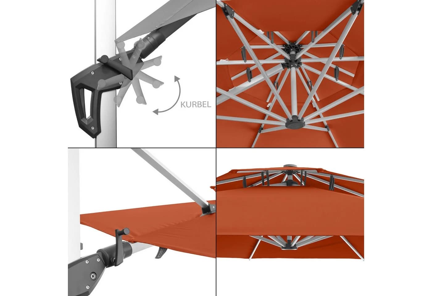 anndora Ampelschirm 4m Aluminium Sonnenschirm mit Kurbel & Winddach
