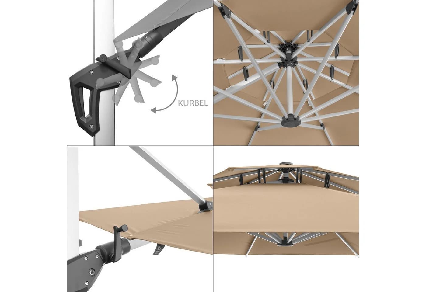 anndora Ampelschirm 4m Aluminium Kurbel UV-Schutz Braun