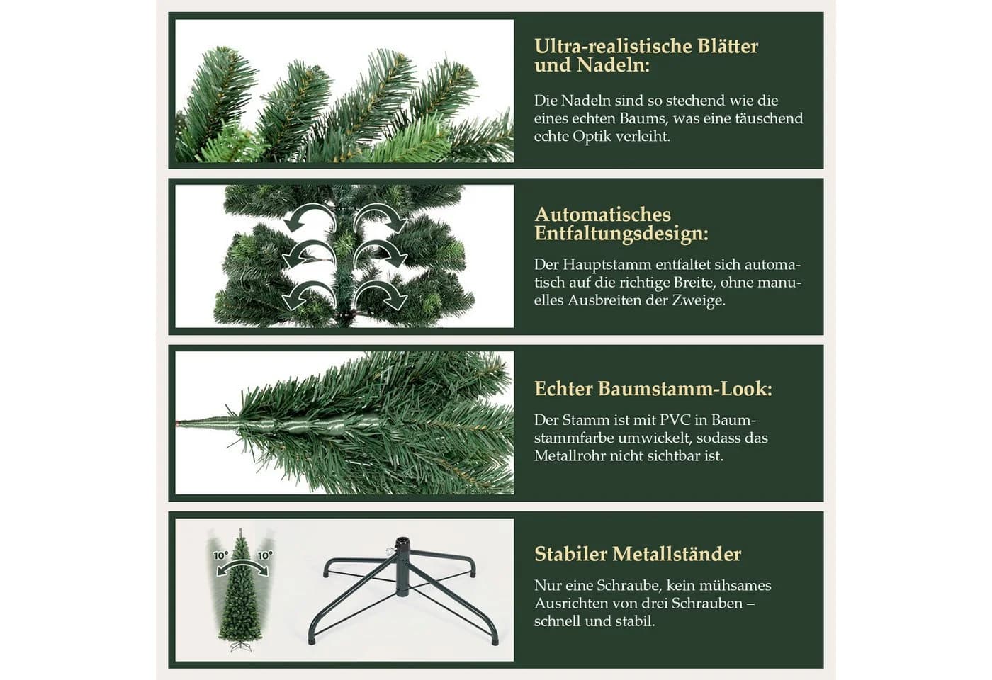 Salcar Künstlicher Weihnachtsbaum 180 cm mit 618 PVC Nadeln - Bild 4