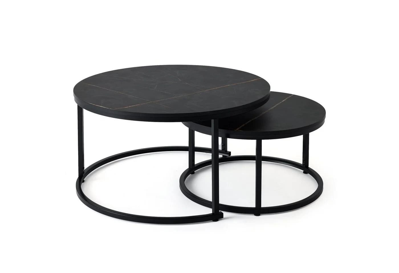 HomeGuru Couchtisch Set 2-tlg. Marmormuster Schwarz-Gold