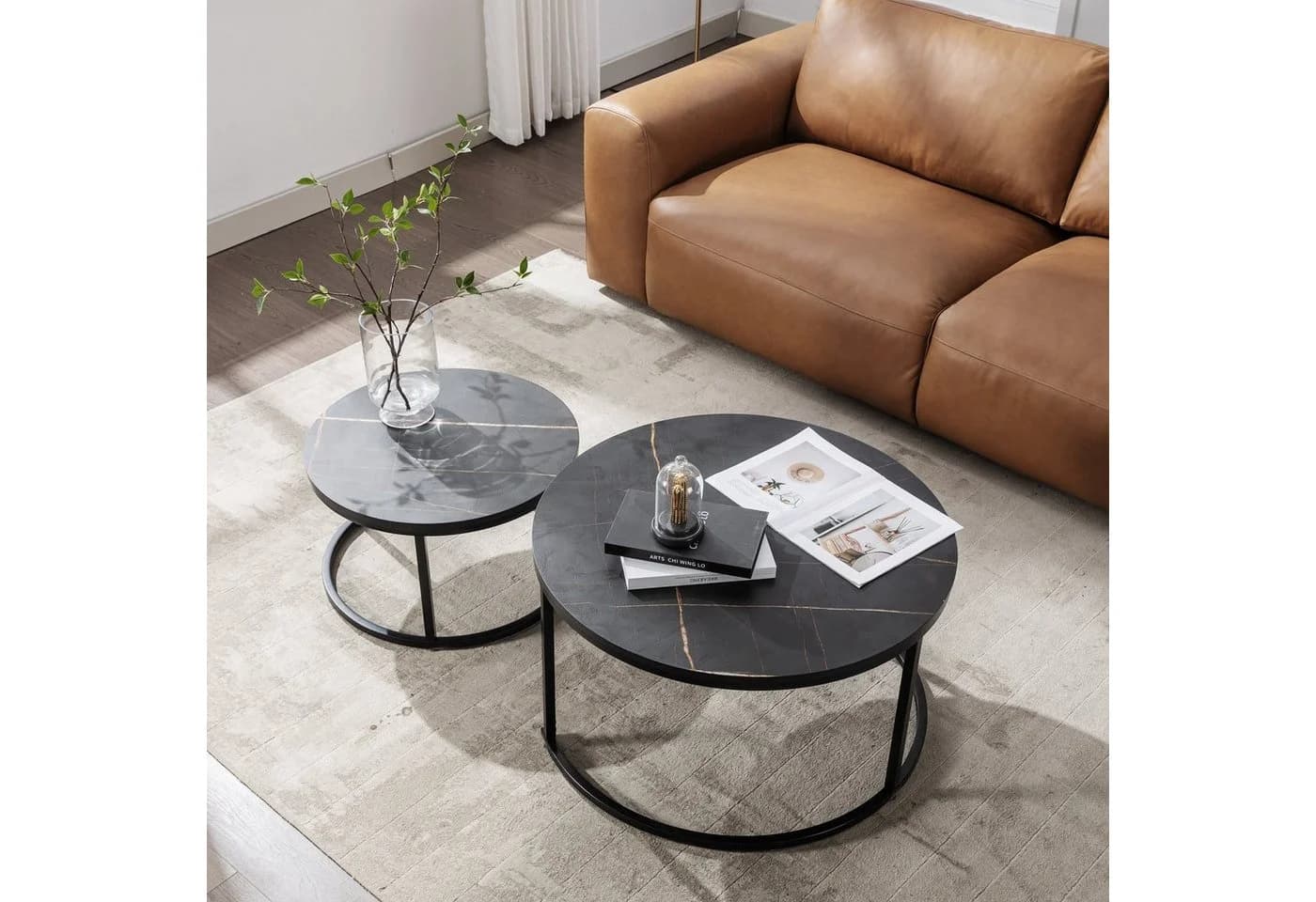 HomeGuru Couchtisch Set 2-tlg. Marmormuster Schwarz-Gold - Bild 4