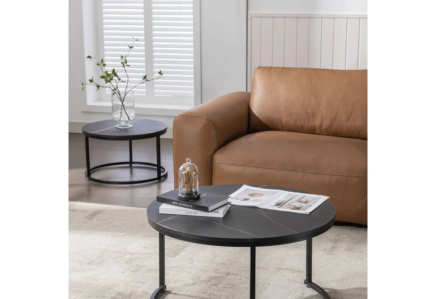 HomeGuru Couchtisch Set 2-tlg. Marmormuster Schwarz-Gold - Bild 5