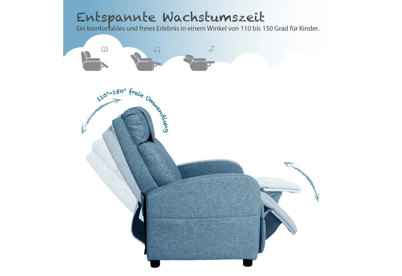 HomeGuru Kindersessel mit Liegefunktion Blau/Grau - Bild 5