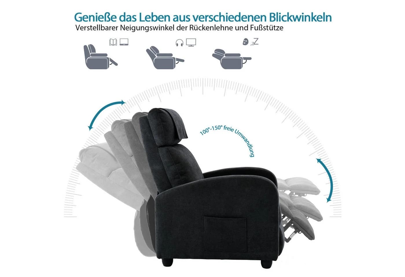 HomeGuru Massagesessel Relaxsessel, Fernsehsessel, Ruhesessel, Liegefunktion, Vibration, Heizung - Bild 5