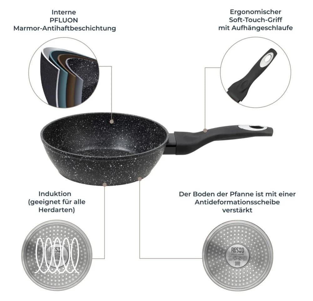RESTO Kitchenware Bratpfanne Antlia Schwarz Aluminium Marmor-Antihaft - Bild 4
