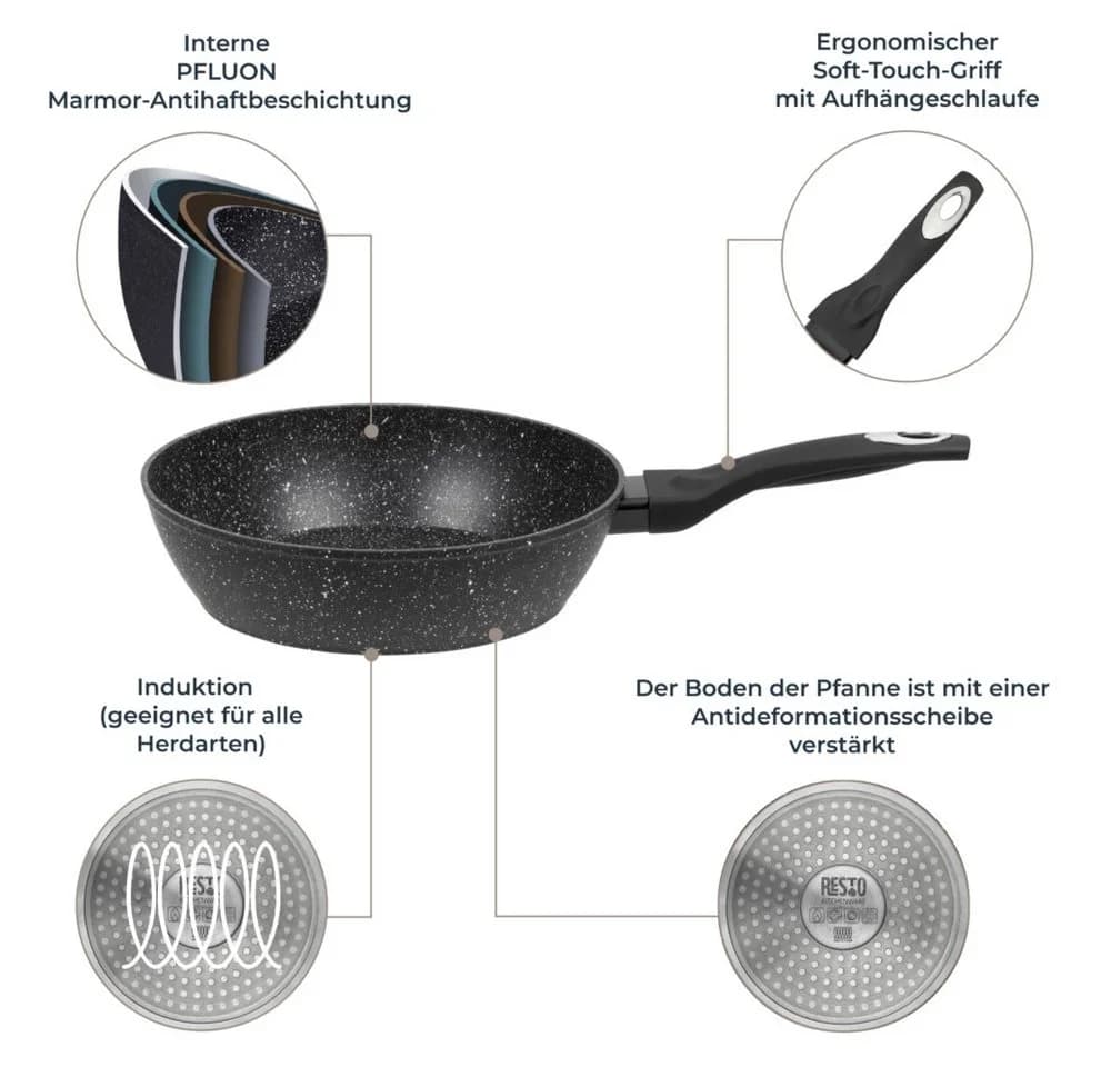 RESTO KITCHENWARE Antlia Bratpfanne 26cm Schwarz Marmor-Beschichtung - Bild 4