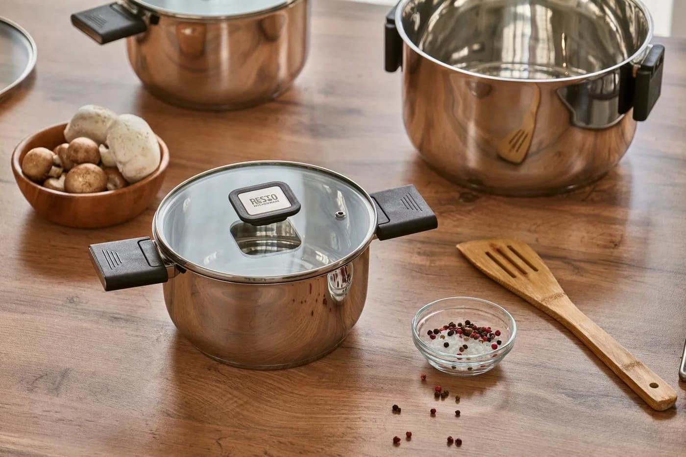 RESTO KITCHENWARE Kochtopf Anser 1,6L Edelstahl Silber mit Klappgriffen