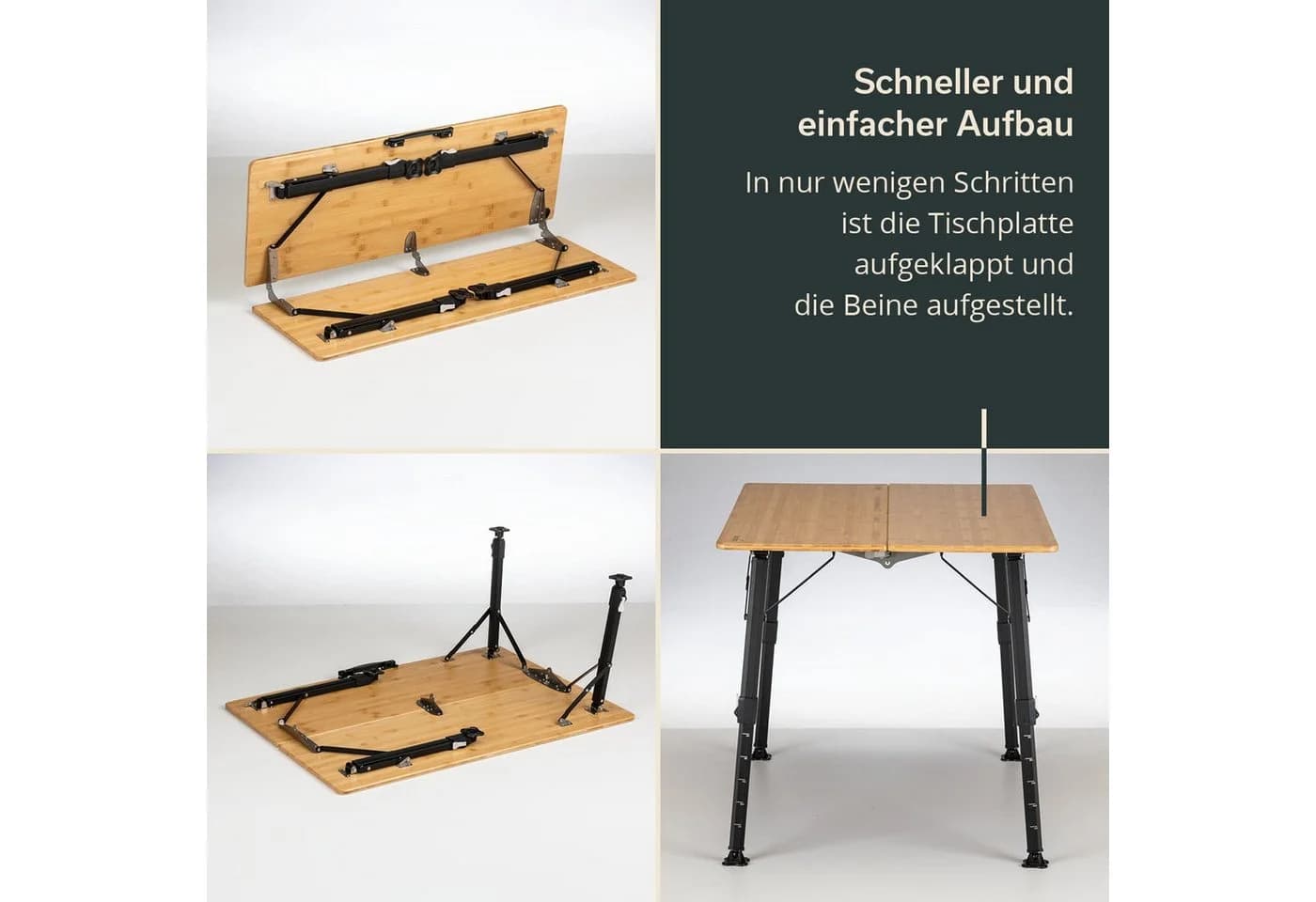 Skandika Campingtisch Tobro Bambus Klapptisch braun/schwarz höhenverstellbar - Bild 3
