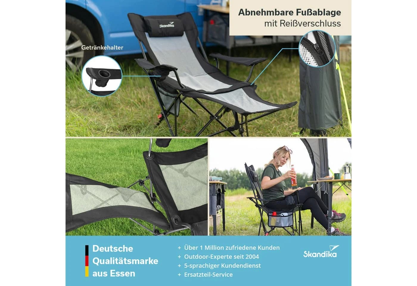 Skandika Campingstuhl Toras Faltbar mit Fußablage & Kopfkissen - Bild 3