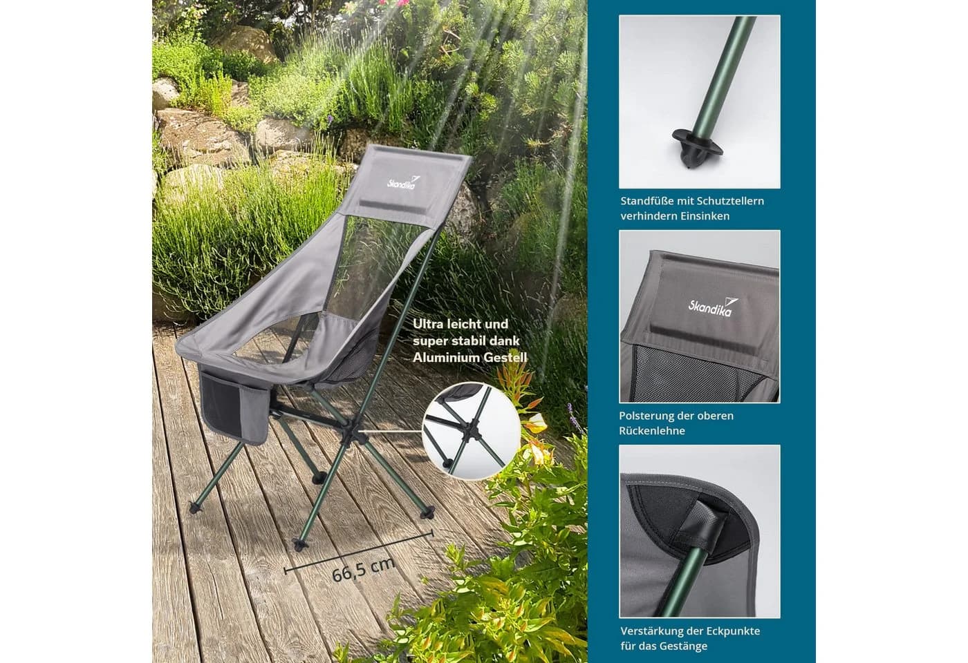 Skandika Campingstuhl Compact Klappstuhl Grau Aluminium - Bild 3