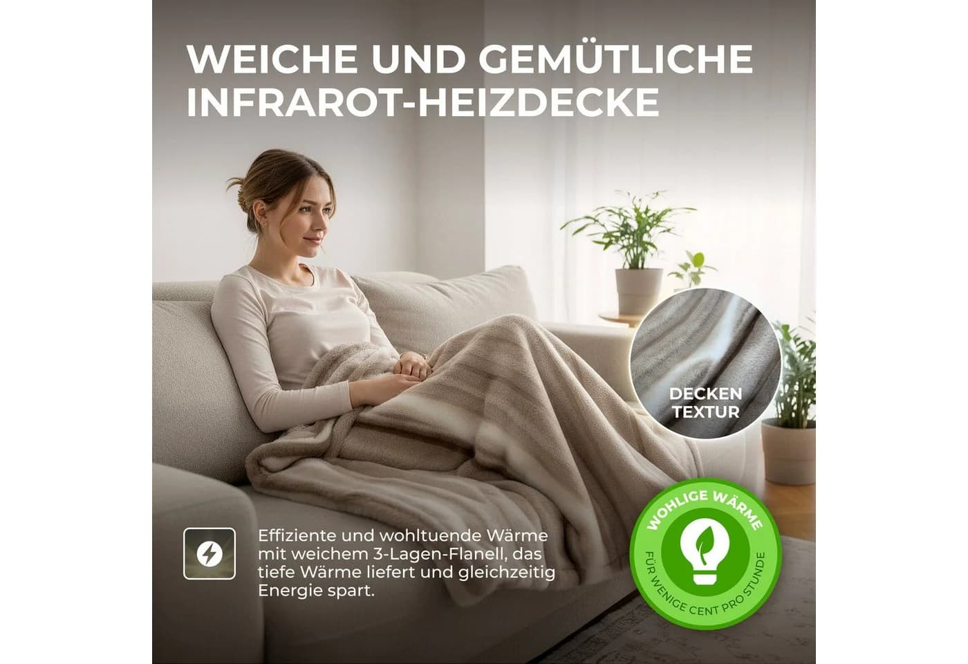 Bringer Infrarot-Heizdecke Braun Elektrische Kuscheldecke mit Timer