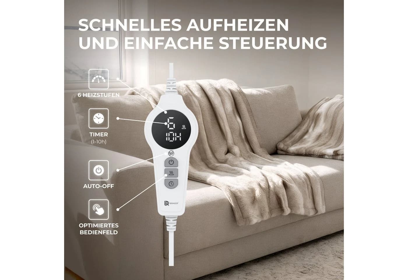 Bringer Infrarot-Heizdecke Braun Elektrische Kuscheldecke mit Timer - Bild 3