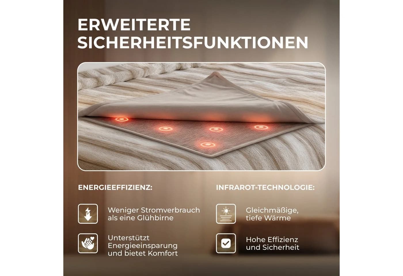 Bringer Infrarot-Heizdecke Braun Elektrische Kuscheldecke mit Timer - Bild 4