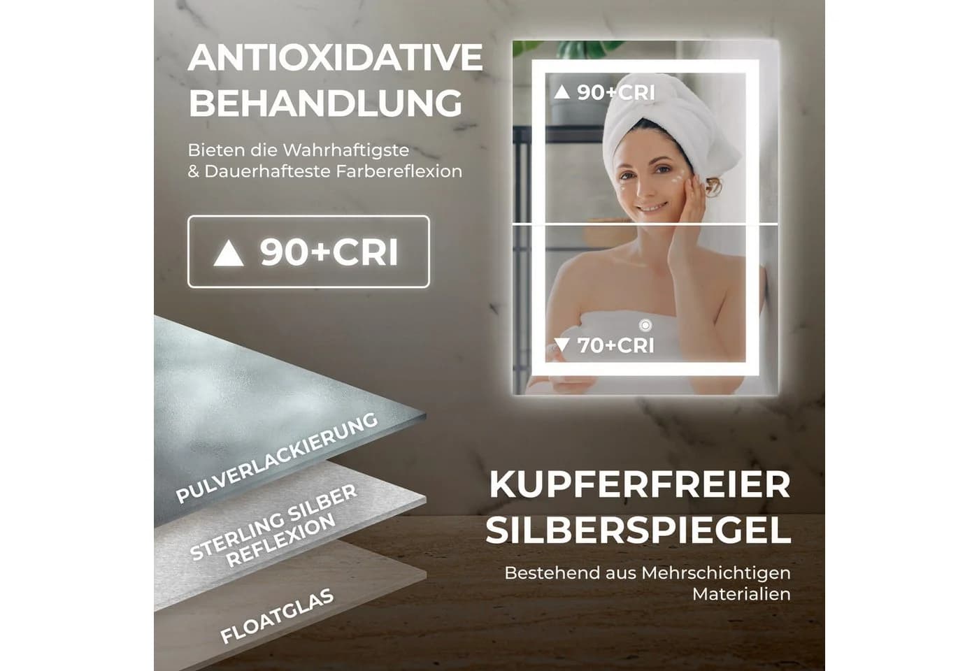 Bringer Badspiegel BRS102 LED mit Anti-Beschlag und Speicherfunktion Silber - Bild 4