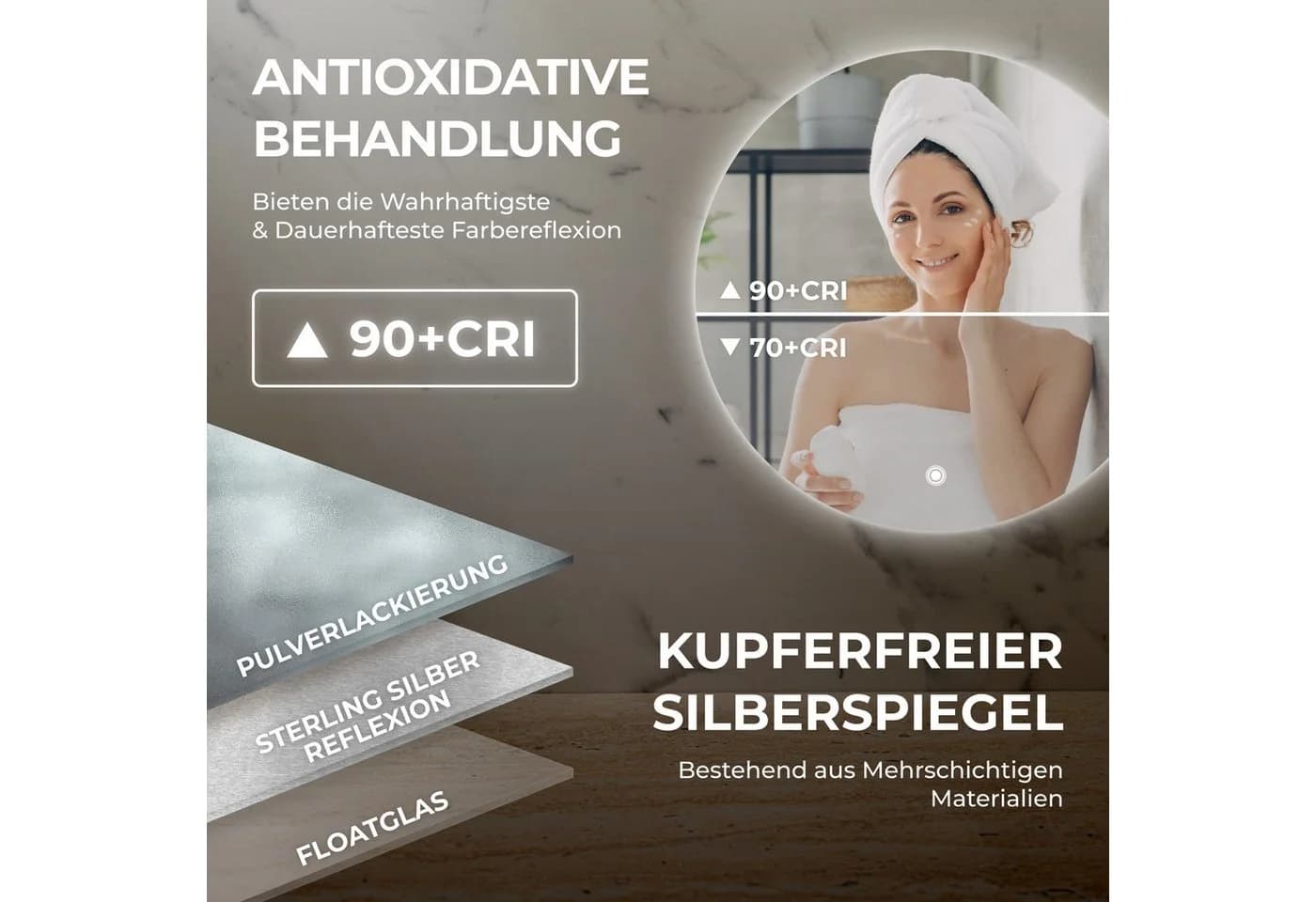 Bringer Badspiegel Rund LED mit Anti-Beschlag und Memory-Funktion Silber - Bild 4