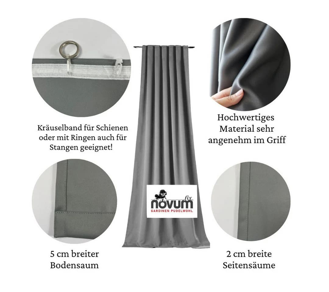 novumfix Verdunkelungsvorhang Sunout/70 grau Thermovorhang XXL Kräuselband