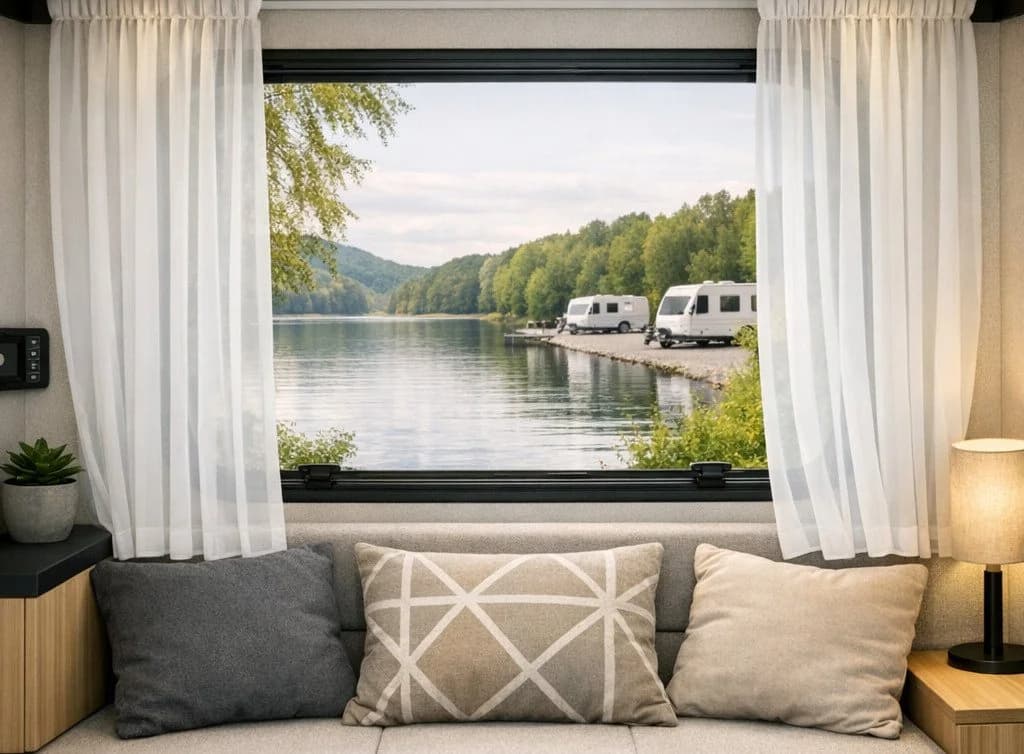 novumfix Gardine für Caravan Voile Weiß Transparent