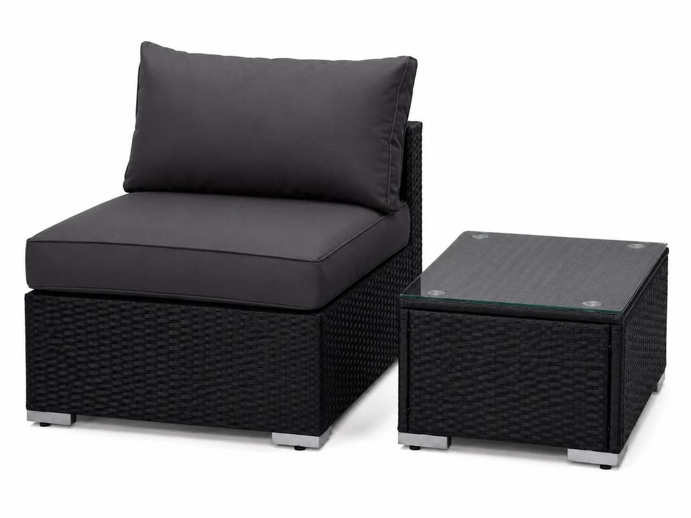 MeXo Gartenlounge-Set mit Loungesessel & Tisch Schwarz Poly-Rattan