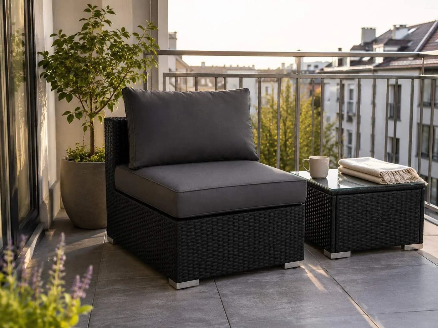 MeXo Gartenlounge-Set mit Loungesessel & Tisch Schwarz Poly-Rattan - Bild 2
