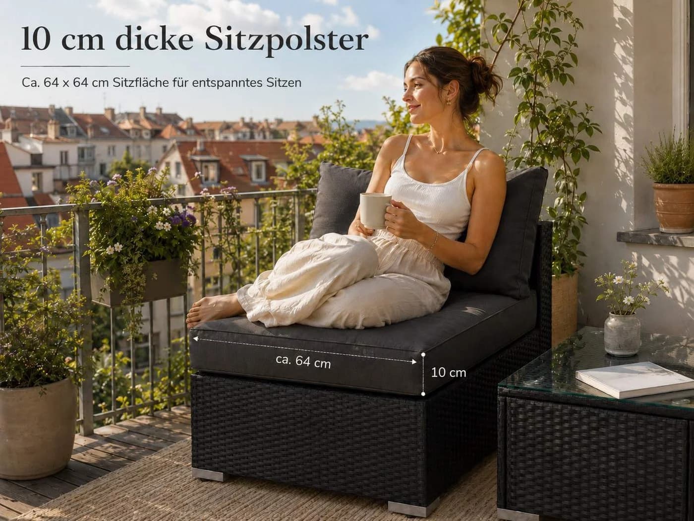 MeXo Gartenlounge-Set mit Loungesessel & Tisch Schwarz Poly-Rattan - Bild 3