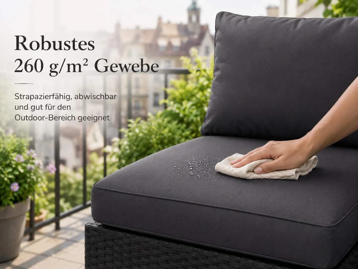 MeXo Gartenlounge-Set mit Loungesessel & Tisch Schwarz Poly-Rattan - Bild 5