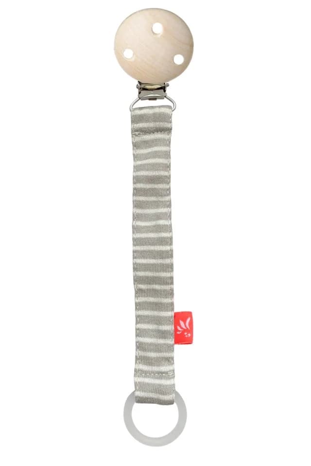 kikadu Schnullerkette Streifen Grau Bio-Baumwolle mit Holzclip - Bild 2