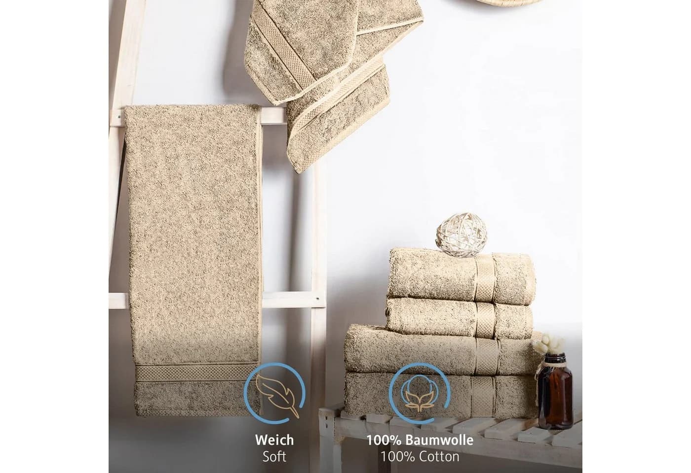 Komfortec Badetücher Set 2-tlg. 100% Baumwolle Frottee Beige 70x140 cm