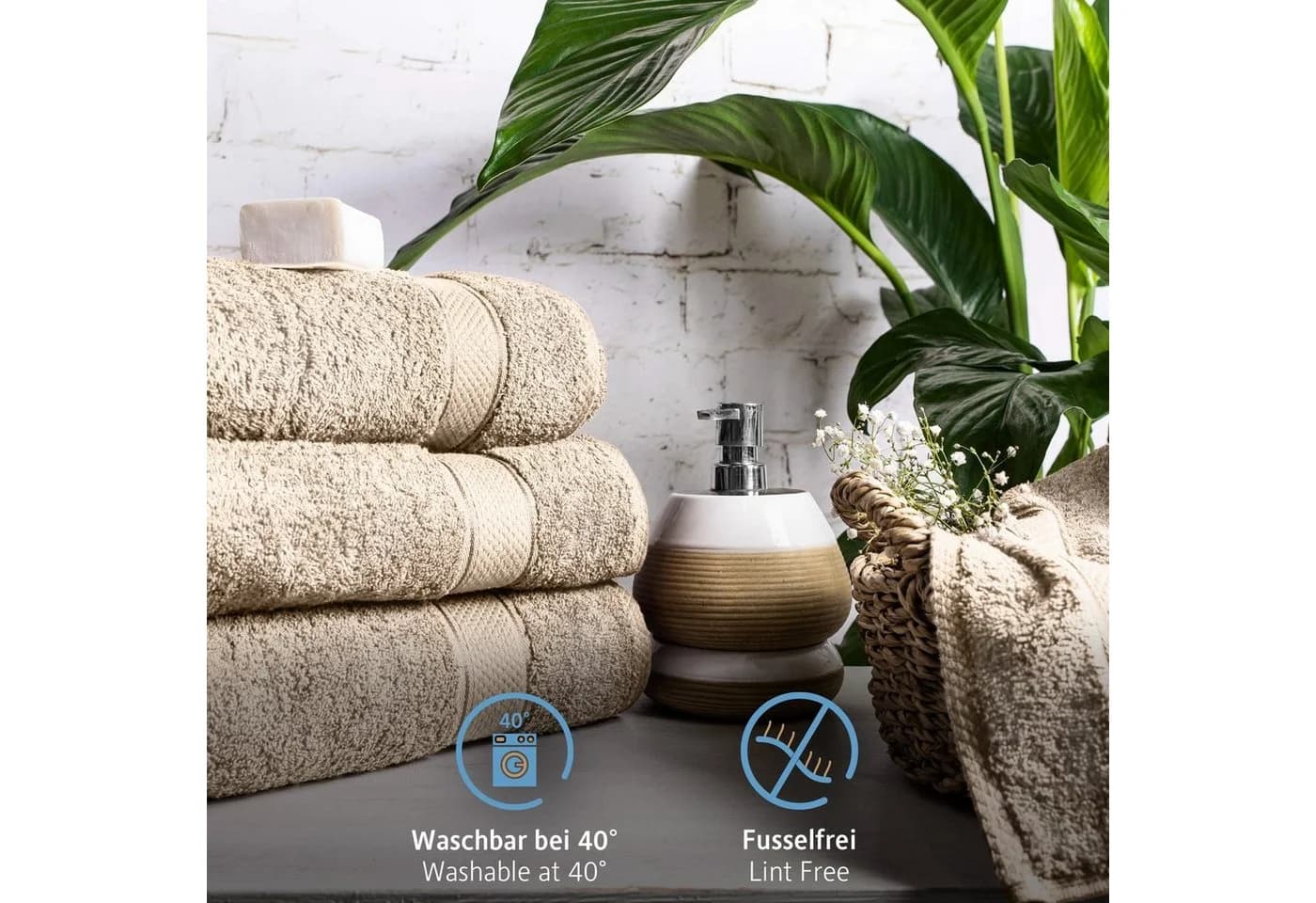 Komfortec Badetücher Set 2-tlg. 100% Baumwolle Frottee Beige 70x140 cm - Bild 3